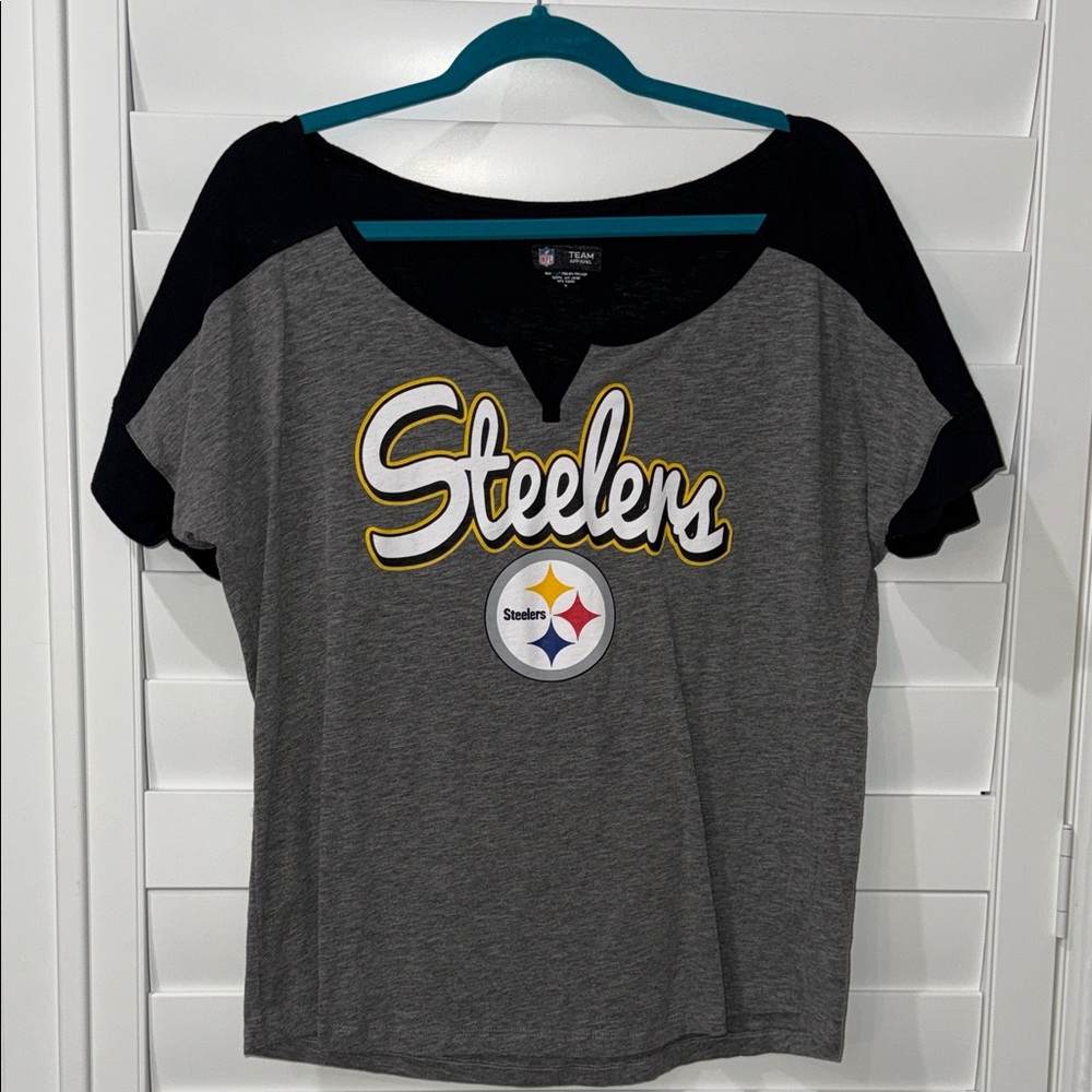 NFL Steelers Women's Gray and Black Top-XL